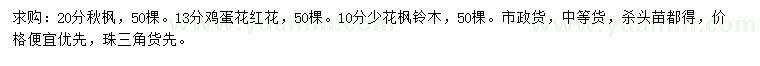 求購秋楓、雞蛋花紅花、少花楓鈴木