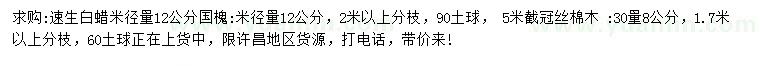 求購速生白蠟、國槐、絲棉木