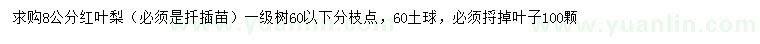 求購(gòu)8公分紅葉梨