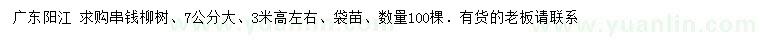 求購7公分串錢柳