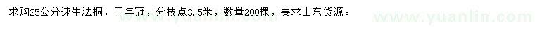 求購(gòu)25公分速生法桐