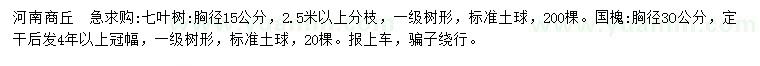 求購胸徑15公分七葉樹、胸徑30公分國槐