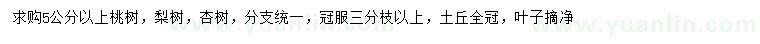 求購桃樹、梨樹、杏樹
