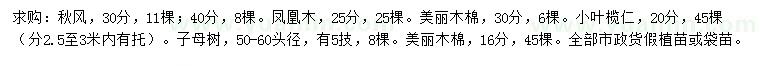 求購秋楓、鳳凰木、美麗木棉等