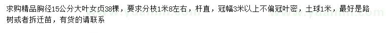 求購胸徑15公分大葉女貞