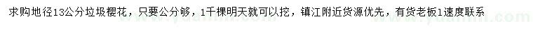 求購(gòu)地徑13公分垃圾櫻花