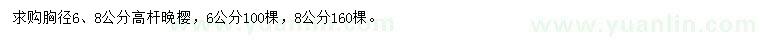 求購(gòu)胸徑6、8 公分高桿晚櫻
