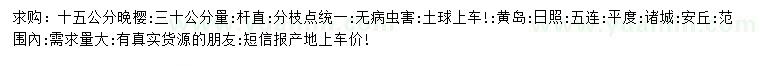 求購30量15公分晚櫻