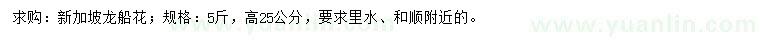 求購高25公分新加坡龍船花