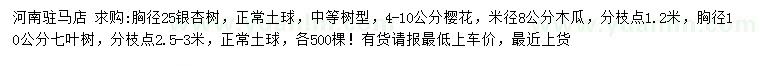 求購銀杏樹、櫻花、木瓜等