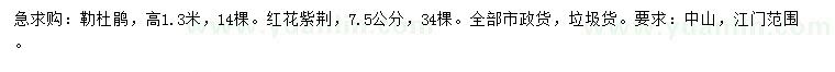 求購高1.3米勒杜鵑、7.5公分紅花紫荊