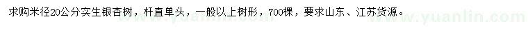 求購(gòu)米徑20公分銀杏