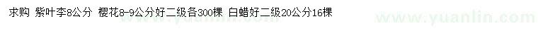 求購紫葉李、櫻花、白蠟