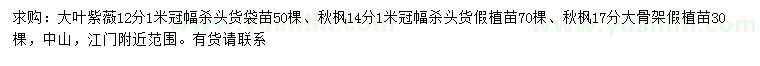 求購(gòu)12公分大葉紫薇、14、17公分秋楓
