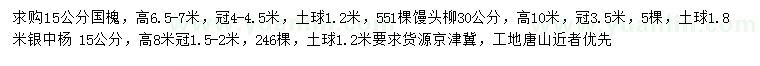 求購國槐、饅頭柳、銀中楊