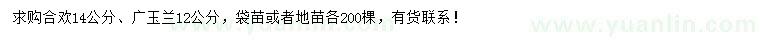 求購14公公合歡、12公分廣玉蘭