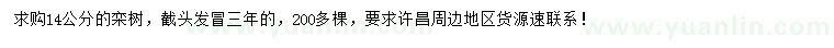 求購14公分欒樹