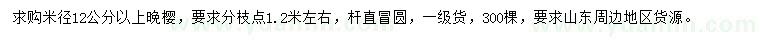 求購米徑12公分以上晚櫻