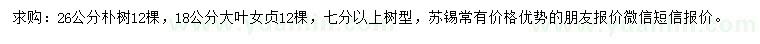 求購26公分樸樹、18公分大葉女貞