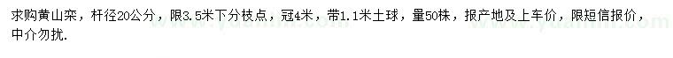 求購(gòu)冠幅4米公分黃山欒