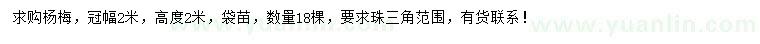 求購(gòu)冠幅2米楊梅