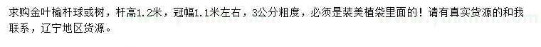 求購(gòu)桿高1.2米金葉榆