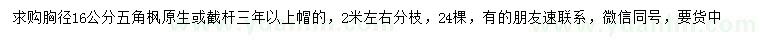 求購胸徑16公分五角楓
