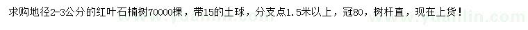 求購(gòu)地徑2-3公分紅葉石楠樹