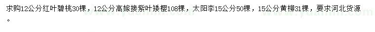 求購紅葉碧桃、紫葉矮櫻、太陽李等