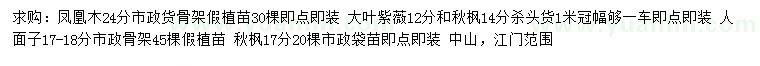 求購鳳凰木、大葉紫薇、人面子