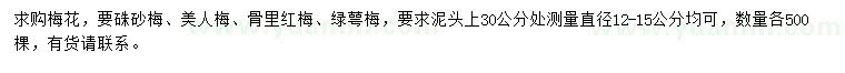 求購硃砂梅、美人梅、骨里紅梅等