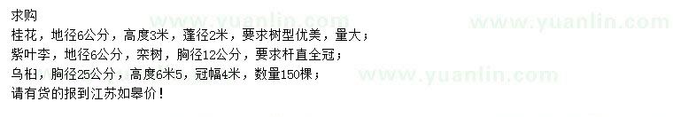 求購桂花、紫葉李、欒樹等