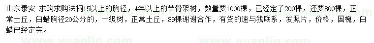 求購胸徑15公分以上法桐、20公分白蠟