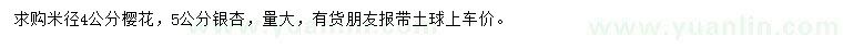求購米徑4公分櫻花、5公分銀杏