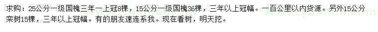 求購25公分國槐、15公分欒樹