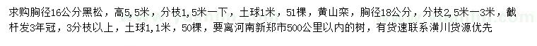 求購胸徑16公分黑松、18公分黃山欒