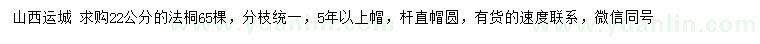 求購22公分法桐
