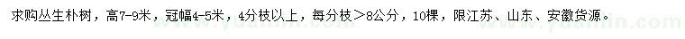 求購高7-9米叢生樸樹(shù)