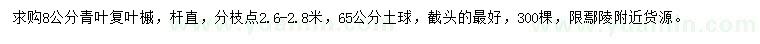 求購8公分青葉復葉槭
