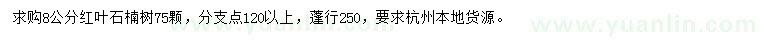 求購8公分紅葉石楠樹