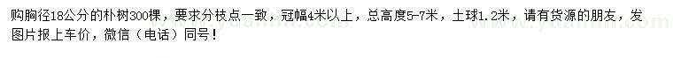求購胸徑18公分樸樹
