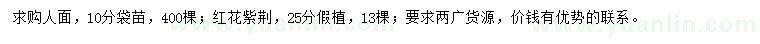 求購10公分人面、25公分紅花紫荊