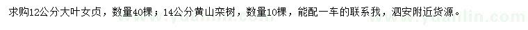 求購12公分大葉女貞、14公分黃山欒