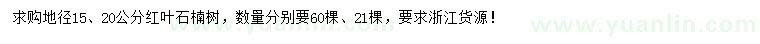 求購地徑15、20公分紅葉石楠樹