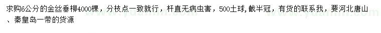 求購(gòu)6公分金絲垂柳