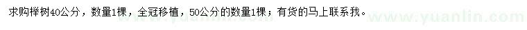 求購40、50公分櫸樹