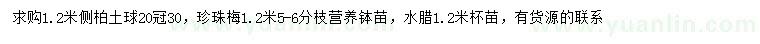 求購側(cè)柏、珍珠梅、水臘