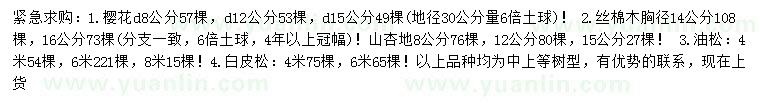 求購(gòu)櫻花、絲棉木、山杏等