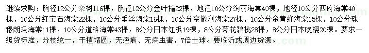 求購欒樹、金葉榆、絢麗海棠等