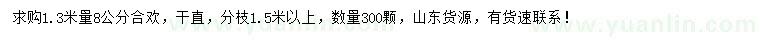 求購1.3米量8公分合歡